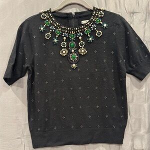Alice + Olivia Black Top with Gold and Green Embellishments